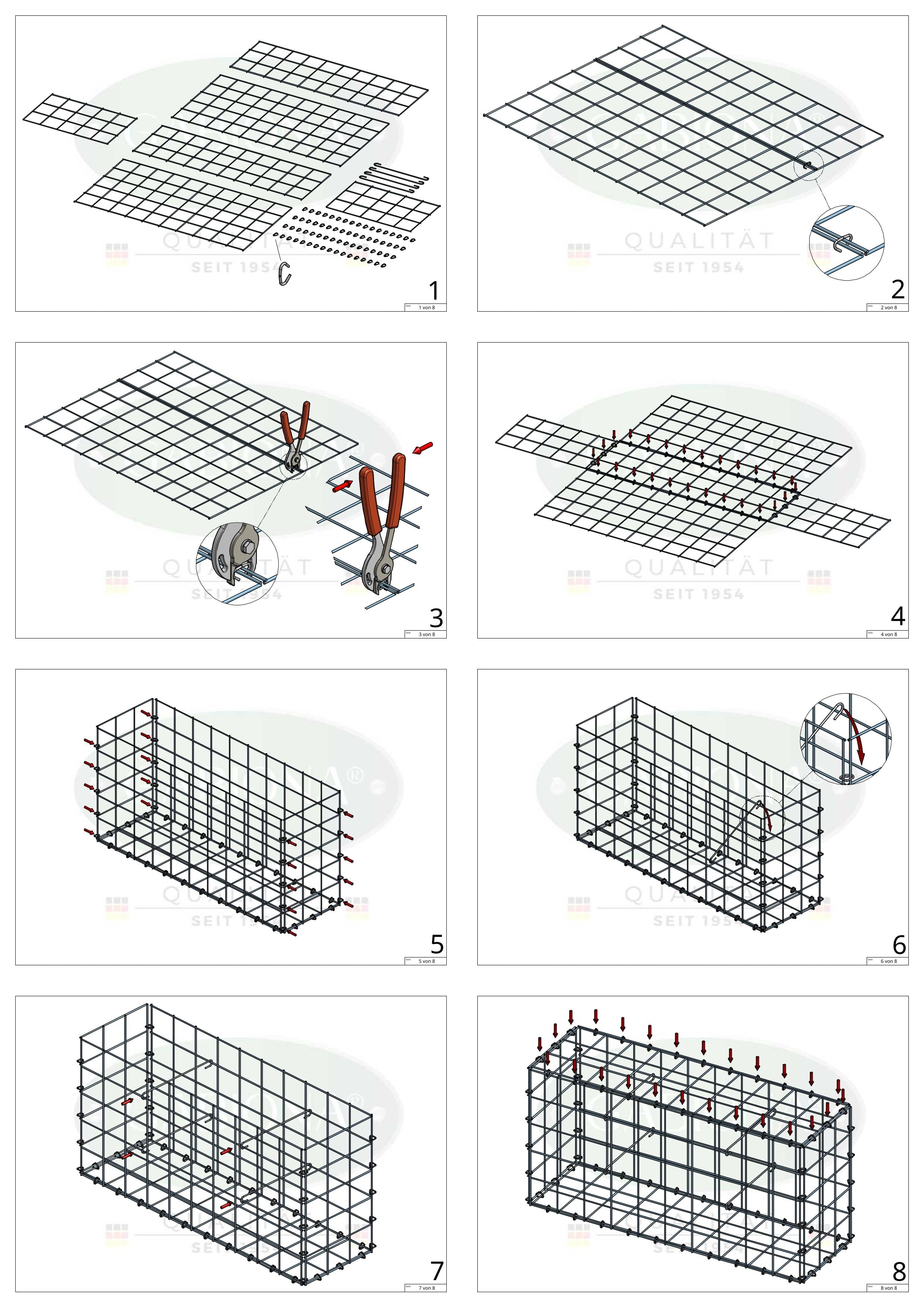 Gabion 100 cm x 50 cm x 50 cm (L x H x D), maskstorlek 10 cm x 10 cm, C-ring