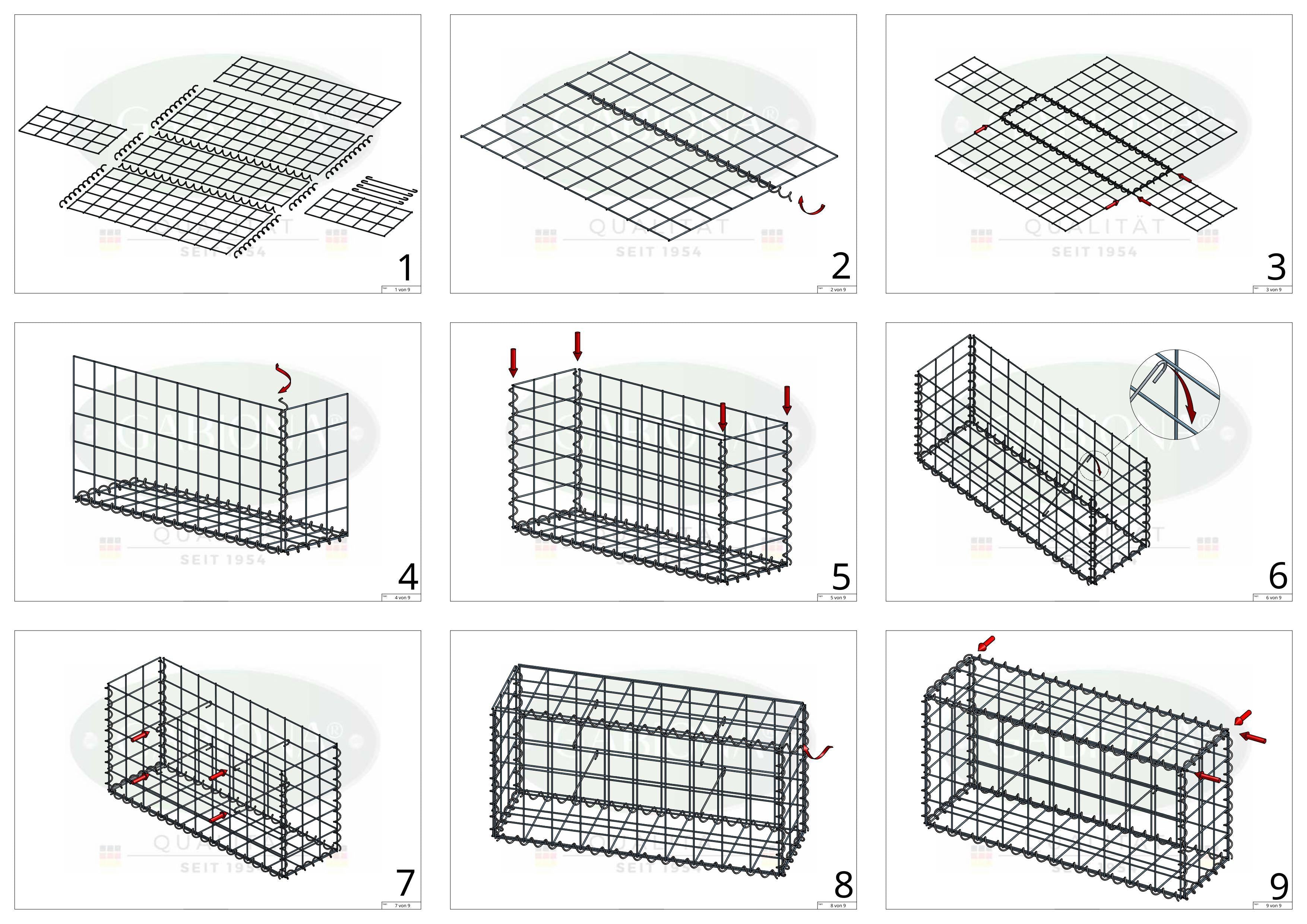 Gabion 100 cm x 100 cm x 50 cm (L x H x D), maskstorlek 10 cm x 10 cm, spiral