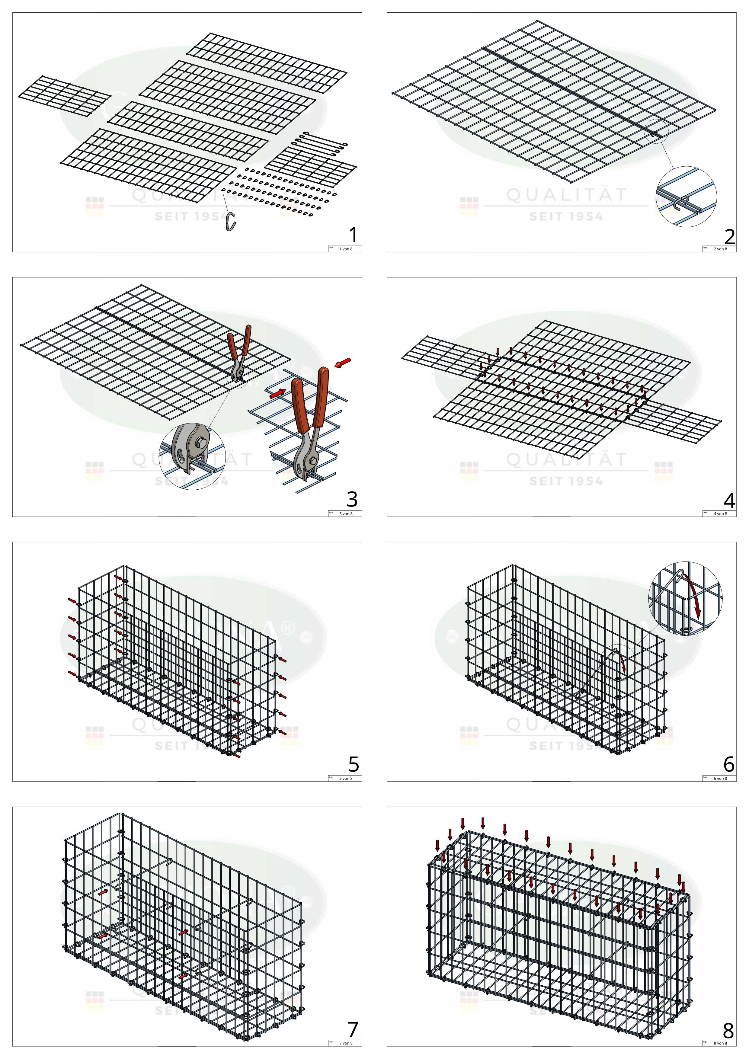 Gabion 40 cm x 40 cm x 40 cm (L x H x D), maskstorlek 5 cm x 10 cm, C-ring