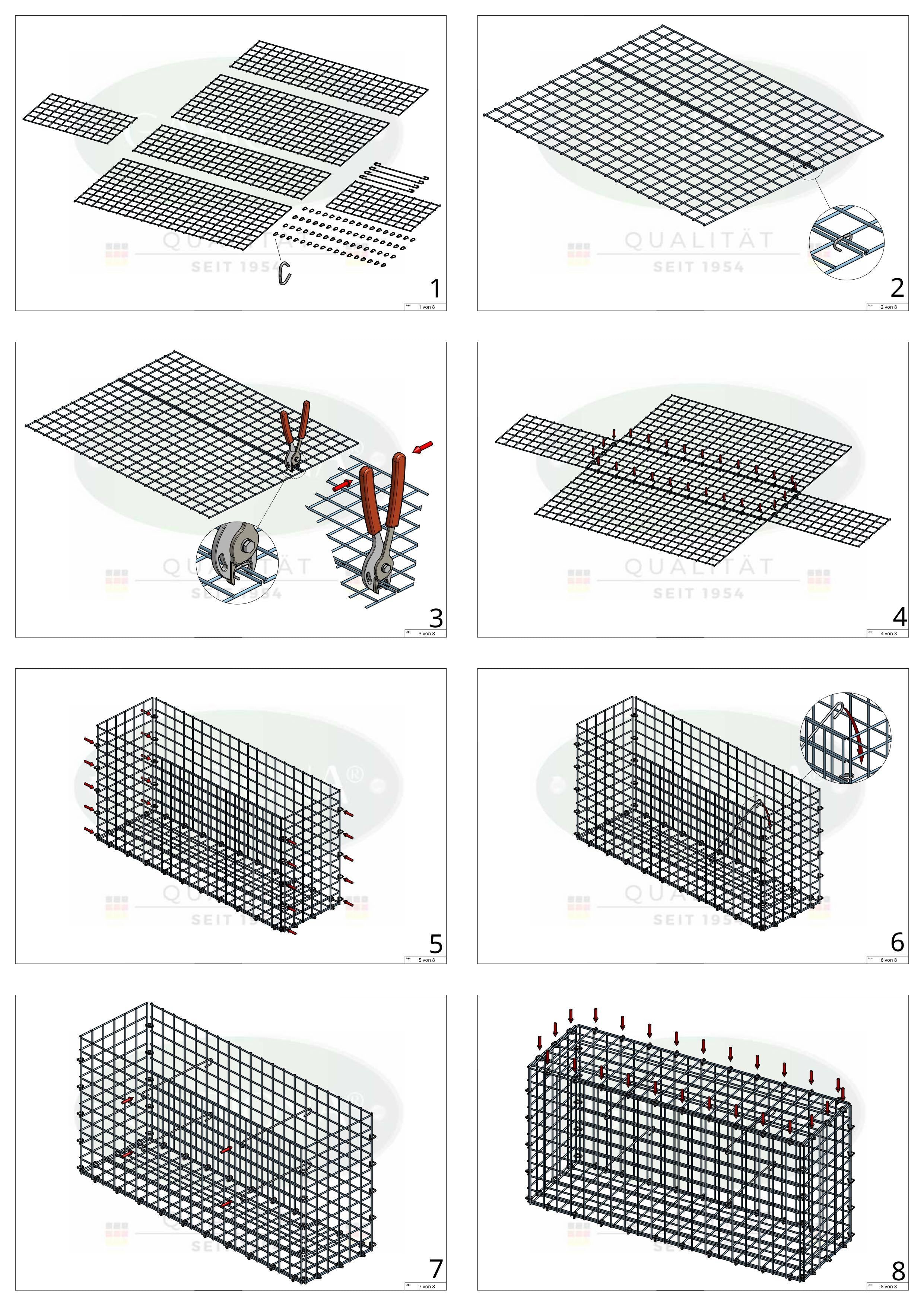 Gabion 50 cm x 50 cm x 50 cm (L x H x D), maskstorlek 5 cm x 5 cm, C-ring