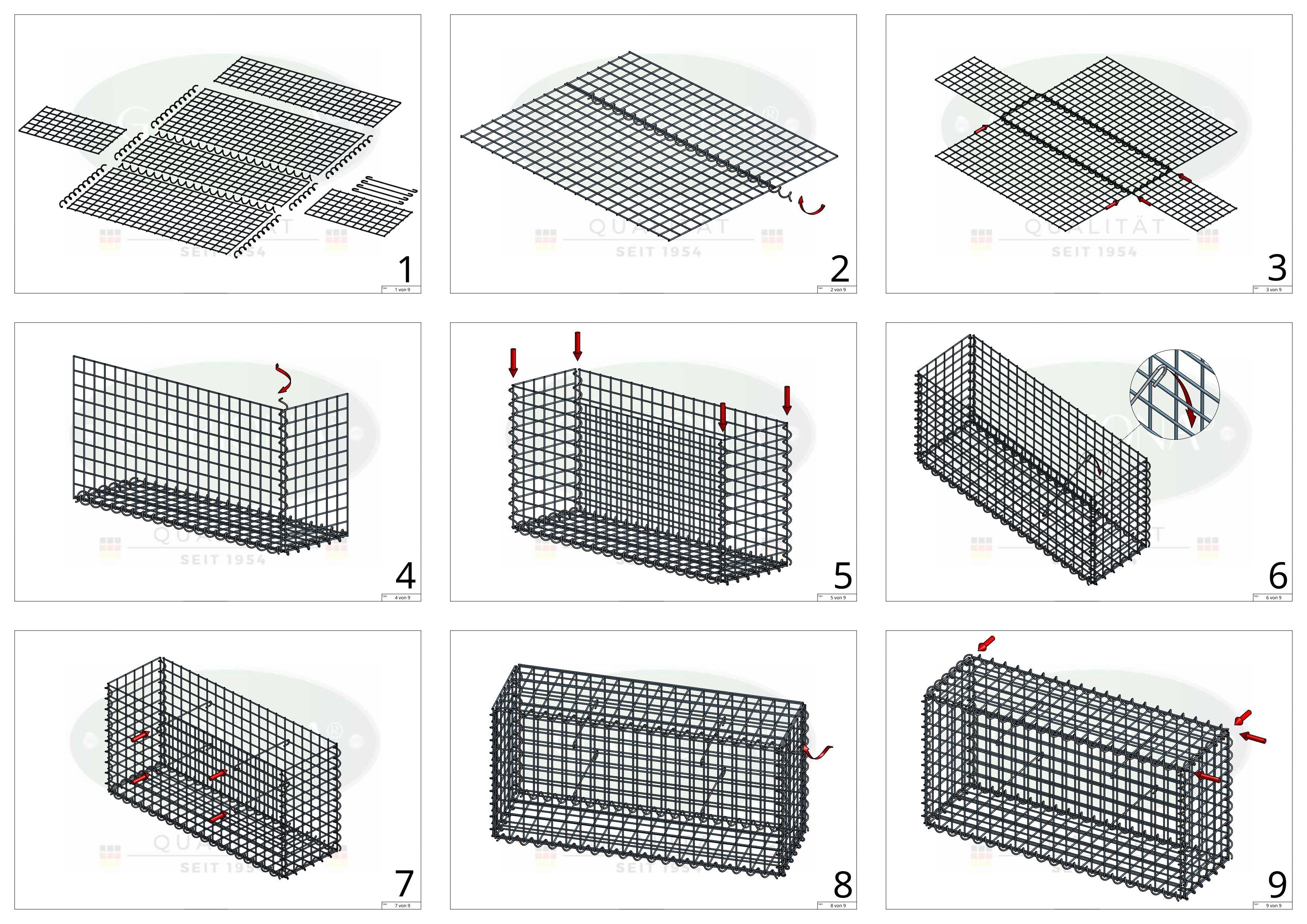 Gabion 200 cm x 100 cm x 40 cm (L x H x D), maskstorlek 5 cm x 5 cm, spiral