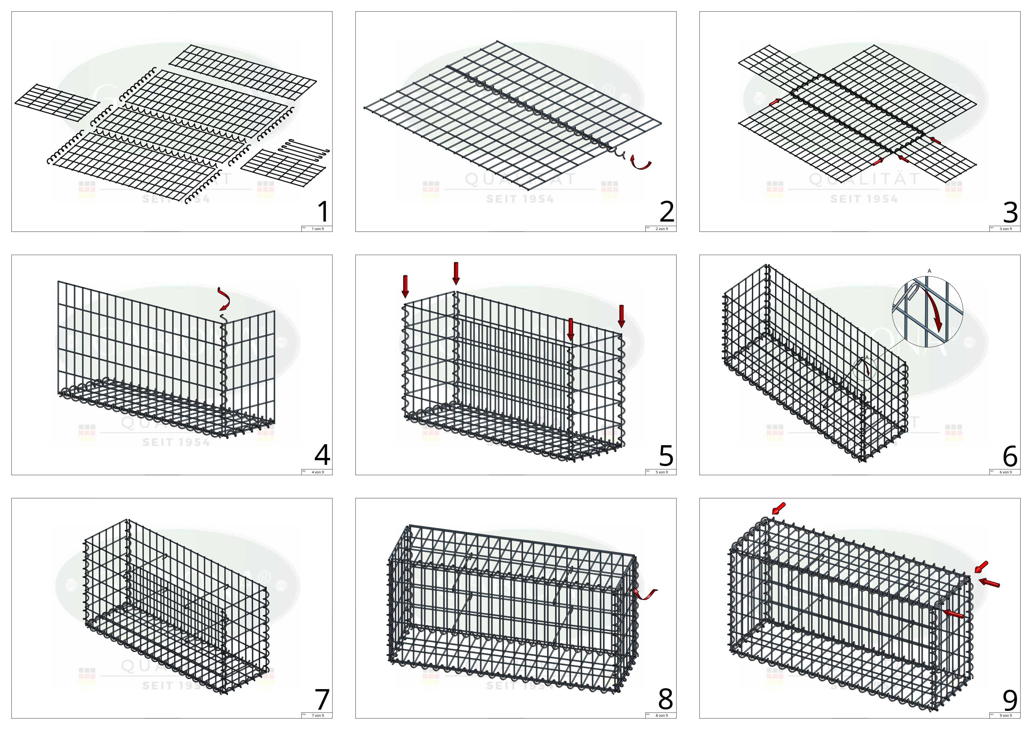 Gabion 100 cm x 40 cm x 20 cm (L x H x D), maskstorlek 5 cm x 10 cm, spiral